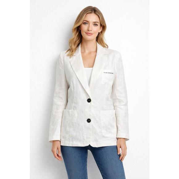 Jackets & Blazers - iRoo Flax Linen Two Button Blazer "To The Supreme Being" Embroidered Pocket